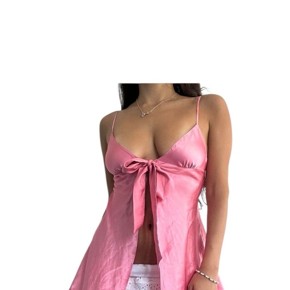 Victoria's Secret Pink Chemise with Bow Detail Cami Split Front Size Small - Picture 1 of 7